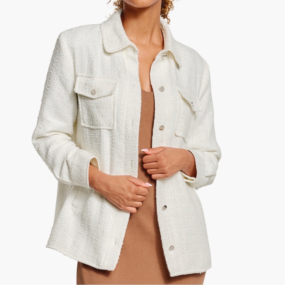 🆕Johnston & Murphy Boucle Shirt Jacket in White Sz M